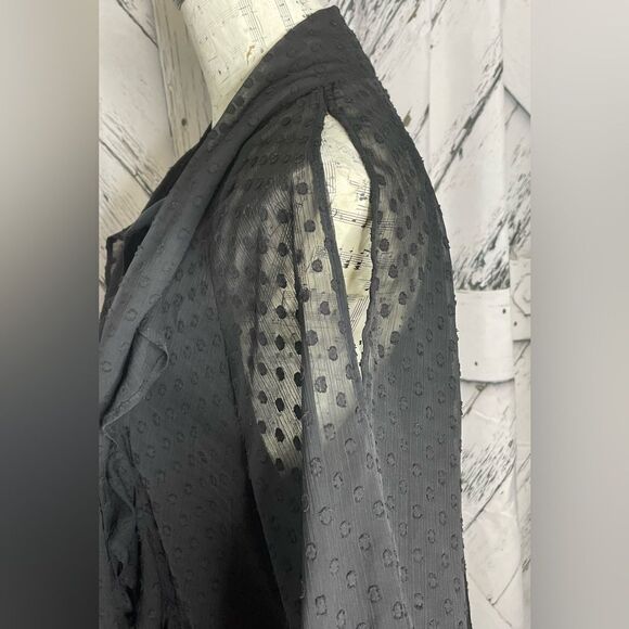 Bebe Black Dotted Swiss Dress Neck Tie Ruffles Large - Picture 7 of 10